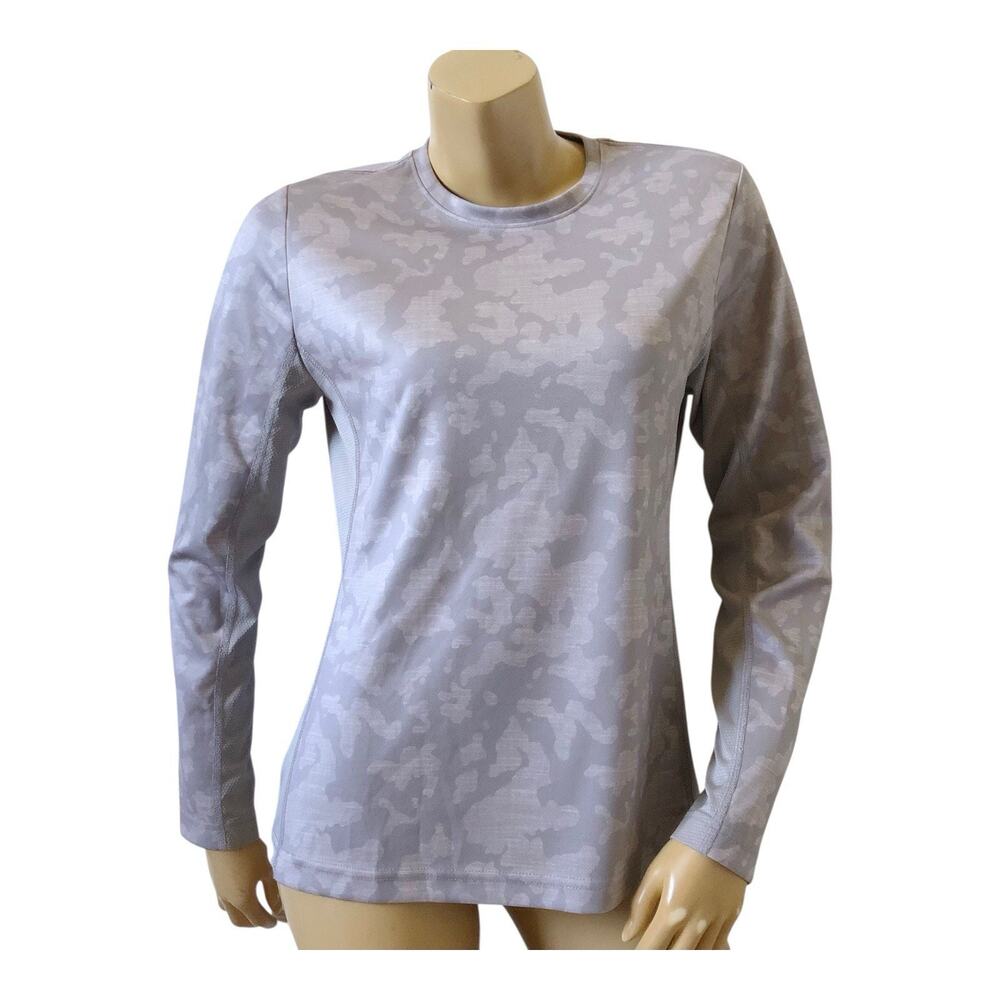 Huk Fishing Shirt Womens Medium Gray Camo Long Sleeve Performance Mesh Vent Top